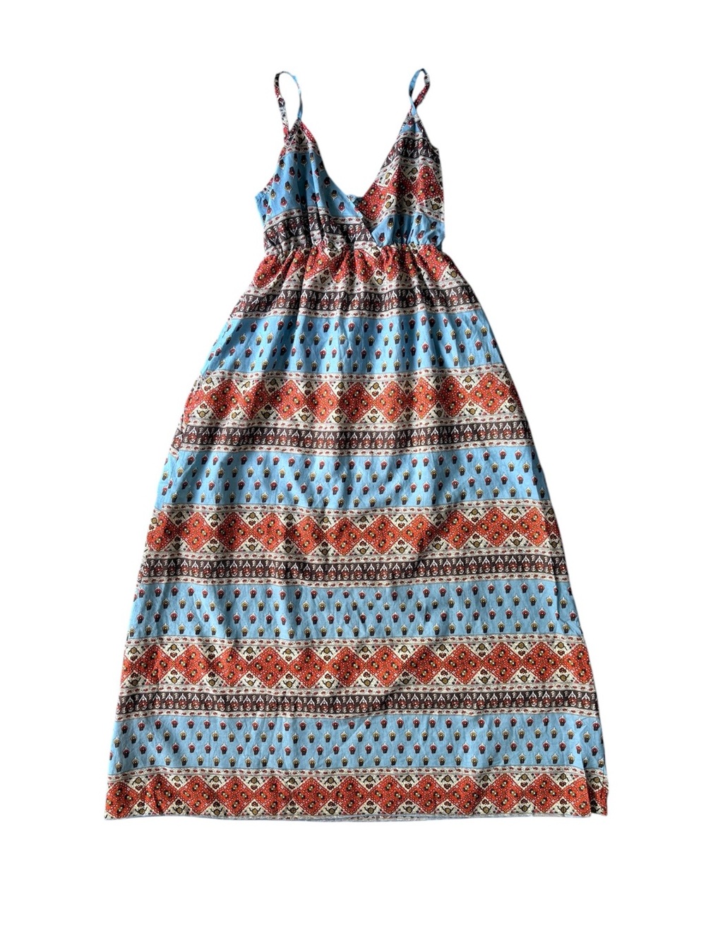Bohemian blue and orange patterned maxi dress (S/M)